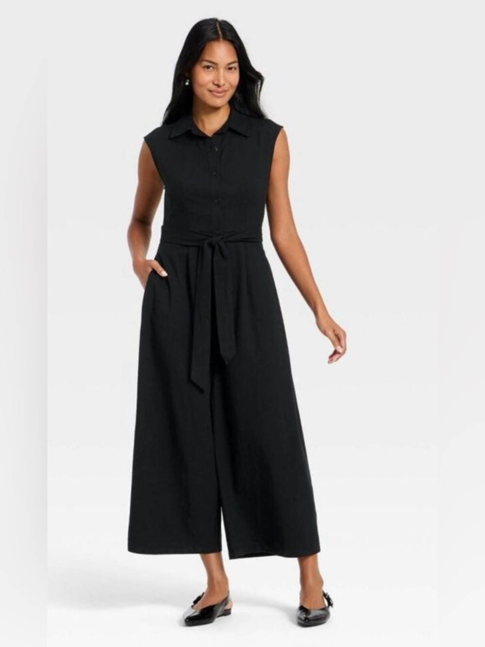 NWT a new day Black Sleeveless Button-Front Jumpsuit
